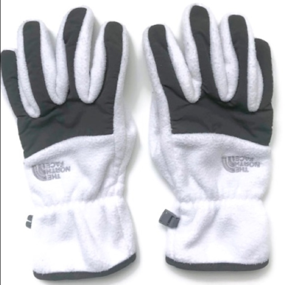 WHITE AND GRAY NORTH FACE GLOVES